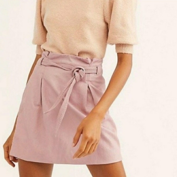 Free People Mauve Swoon Paperbag Faux Leather Skirt Size 12 - Picture 1 of 11